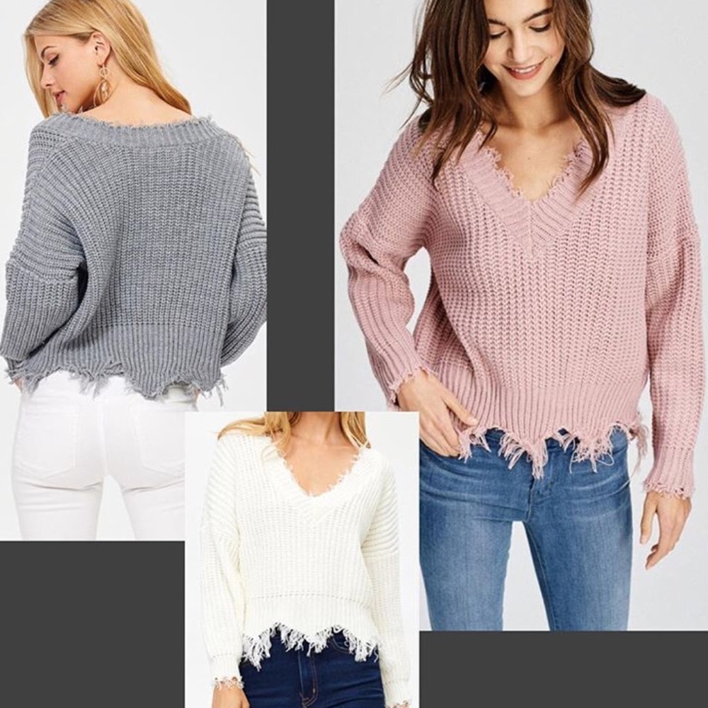 Super cute Gray Fringe Sweater